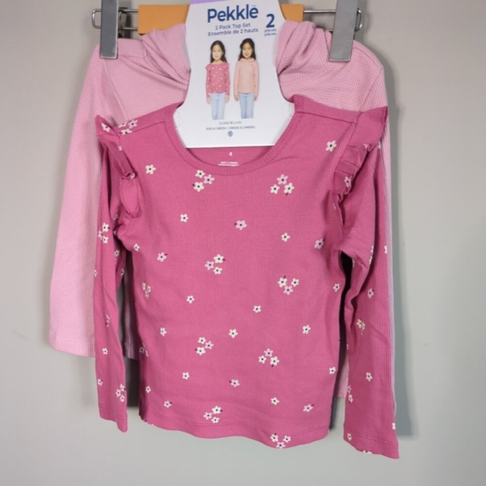 Pekkle 2‎ Pack Ribbed Top Set Light Pink/Floral Ruffle Various Sizes